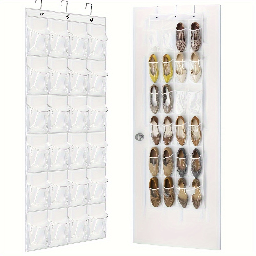 

24 Poches - SimpleHouseware Boîte de Rangement pour Chaussures à Suspendre Transparente, Blanche 64" x 19