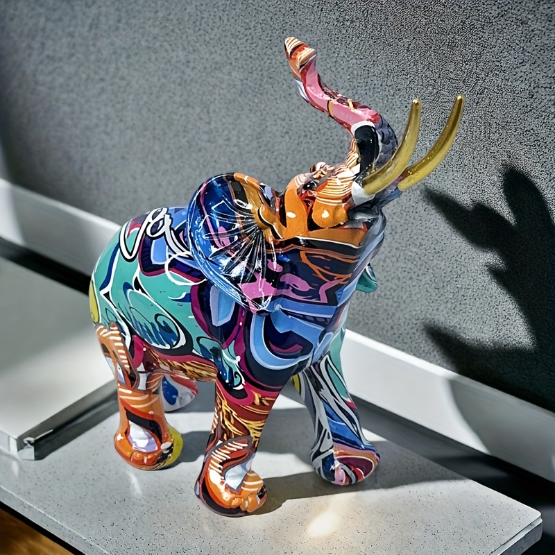 8インチ 樹脂製 カラフルなゾウ像 カラフルアートゾウ彫刻 カラフルな