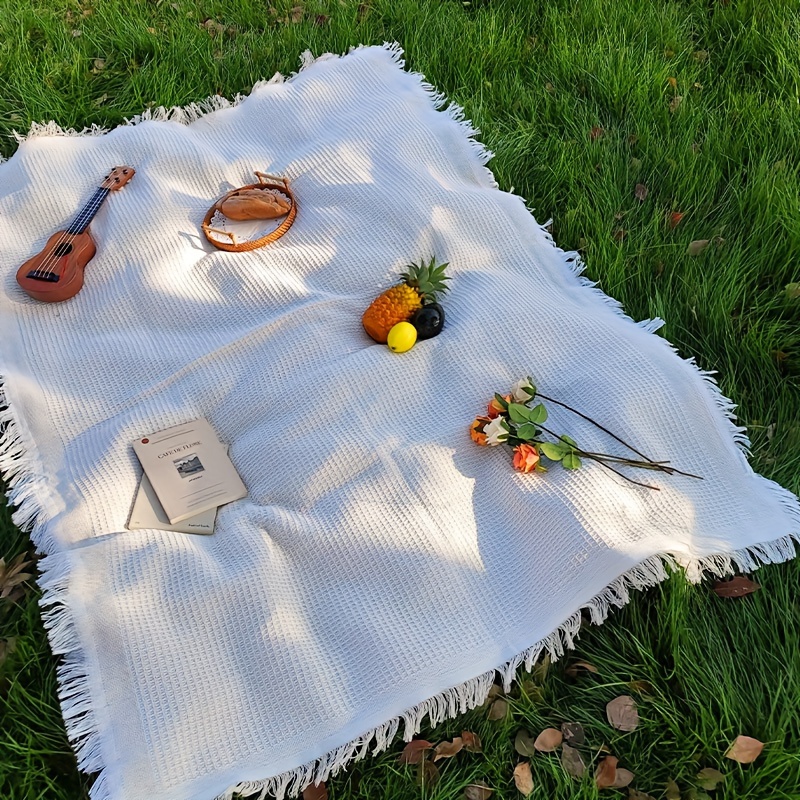 Image of Outdoor Picnic Blanket, White Household Bed Blanket, Sofa Cover, Camping Blanket, Tent Mat, Warm Blanket, Tear-resistant Household Leisure Blanket, Sofa Cover, Tablecloth, Sofa Cover, Tapestry