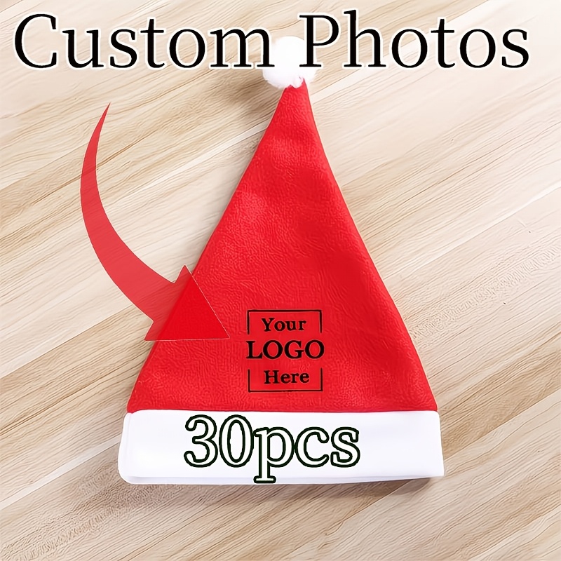 TEMU 2 Custom Styles, 30-piece Personalized Christmas Hats - Custom Santa Hats With Optional Self- Text/name - Durable Fabric Material - Suitable For
