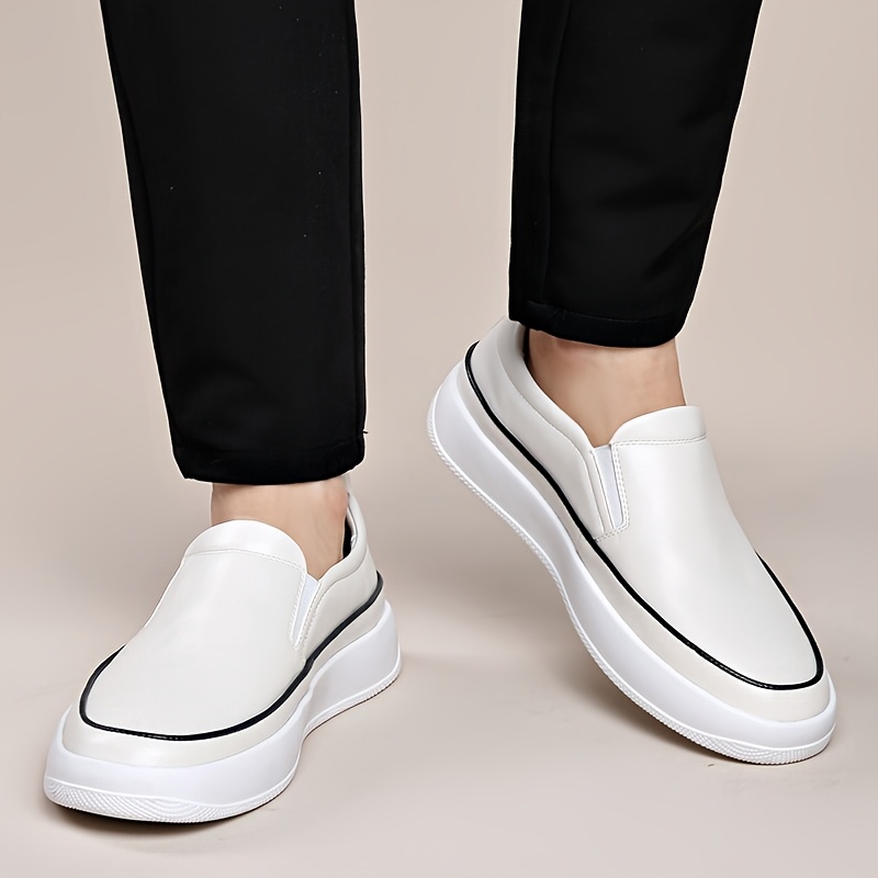 Men'S Plus Size Slip-On Loafers - Soft White Faux Upper, Non-Slip Rubber Sole, Black Stitching, Comfortable for Casual Attire & Vacation, Everyday Shoes | Neutral Shoe Look | Synthetic Cover Shoes, Dressy Shoes