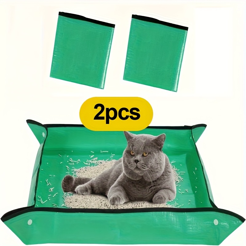 Image of 2pcs Foldable Portable Cat Travel Litter Bag, Oxford Cloth, Easy-to-clean Lightweight Design, Suitable For Car, Camping, Hotel And Airplane, Cat Litter Box, Kitty Litter Bag, Pet Travel Supplies