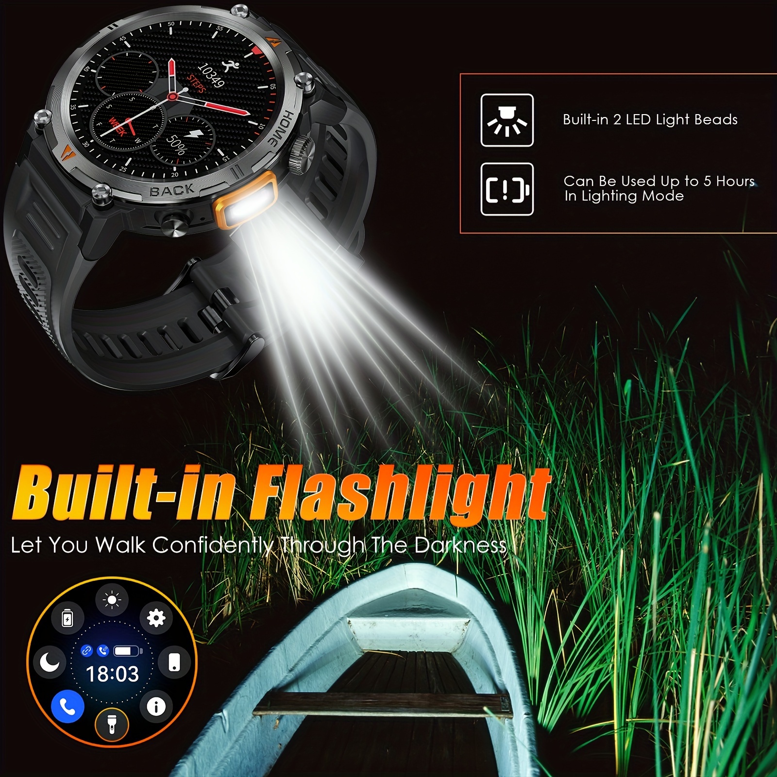ke3 mens smartwatch for android phones with waterproof and led flashlight answer make calls sport smart watch for men with 300mah battery full touch screen fitness activity   watch with 100 sport modes pedometer alarm clock smartwatch for iphone simple fashionable classic great gift for boyfriend or girlfriend holiday gift giving details 2
