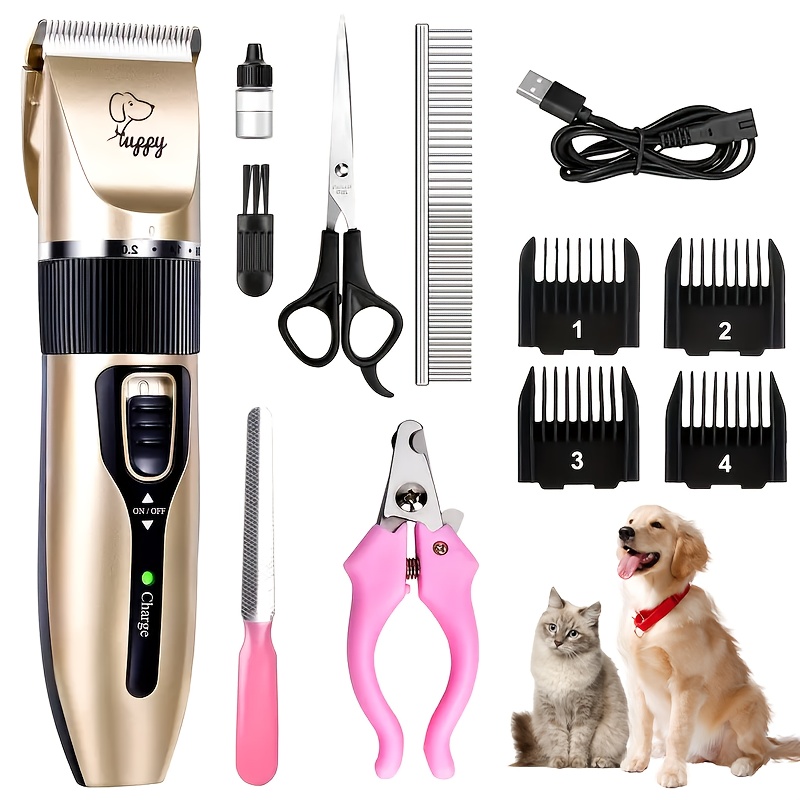 TEMU 12-in-1 Grooming Kit - Electric Precision Trimmer With Gentle Hair Cutting Technology, Silent Scissors For Dogs And Cats, Scissors, Comb & Accessories Included - Usb Charging, Dog Grooming