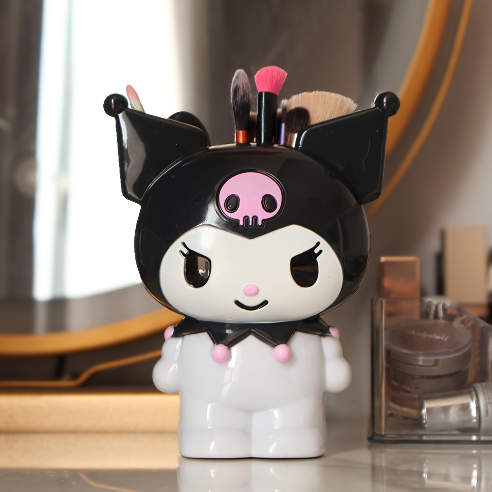 Image of Kuromi Makeup Brush Storage Bucket Cute Cartoon Desktop Pencil Holder Cute Cartoon Cosmetics Storage Box Girly Heart Desk Organizer Fan Gift Bestie Gift Desk Organization Good