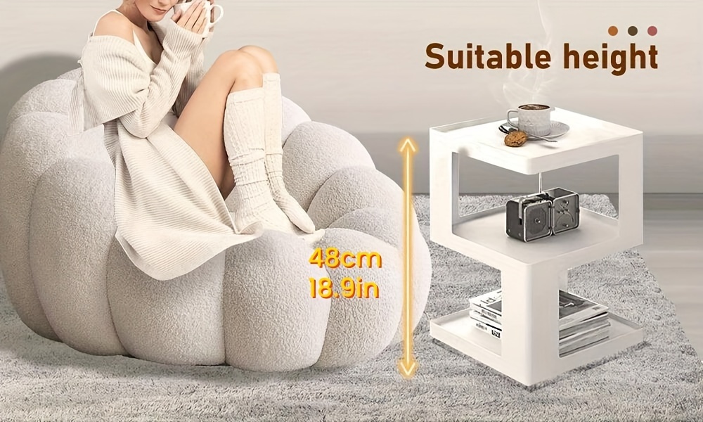 1pc modern chic side sofa table with storage contemporary pp nightstand creative pedestal plastic coffee table for living room bedroom space saving organizer with   details 3