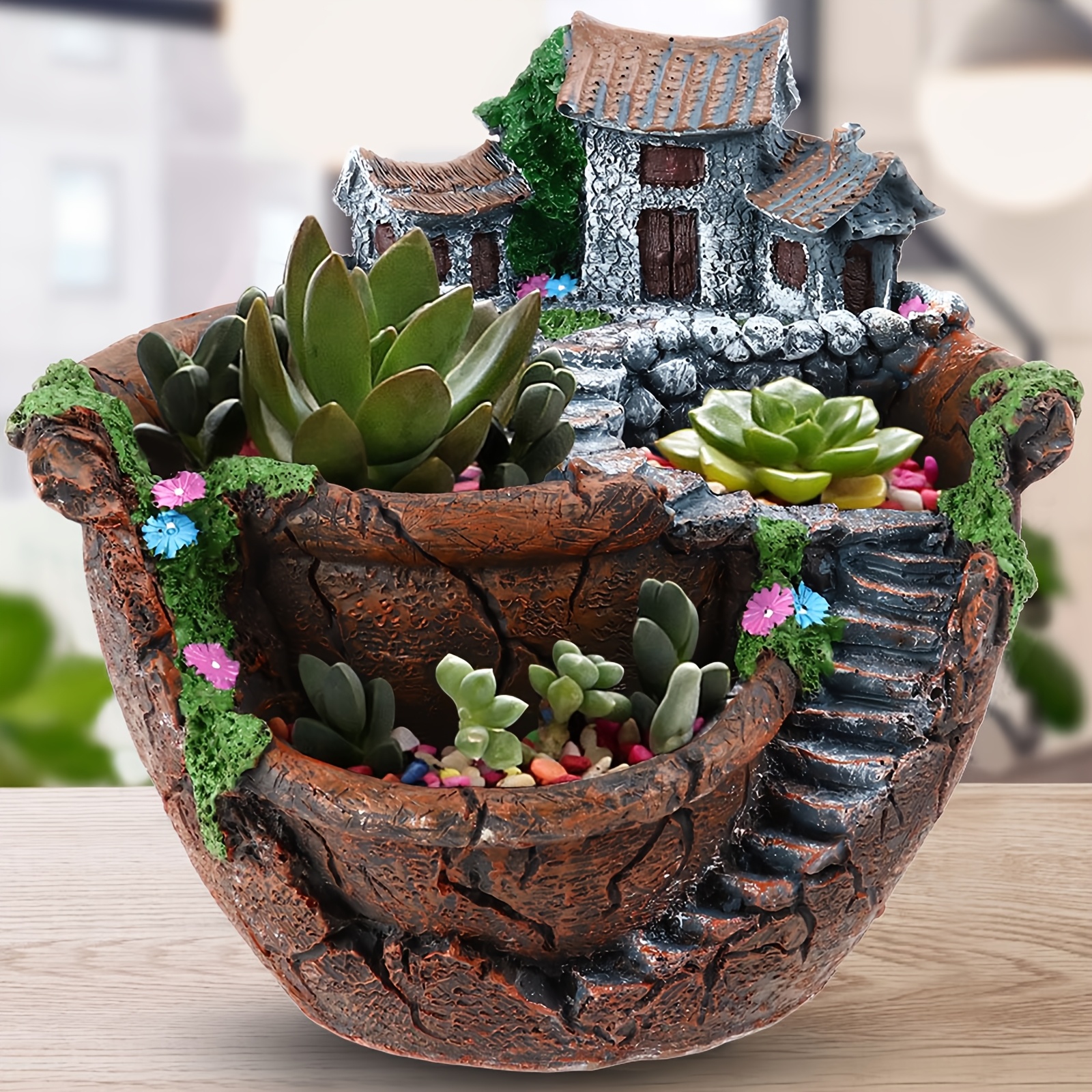 garden planter whimsical fairy house design stone - Temu Germany