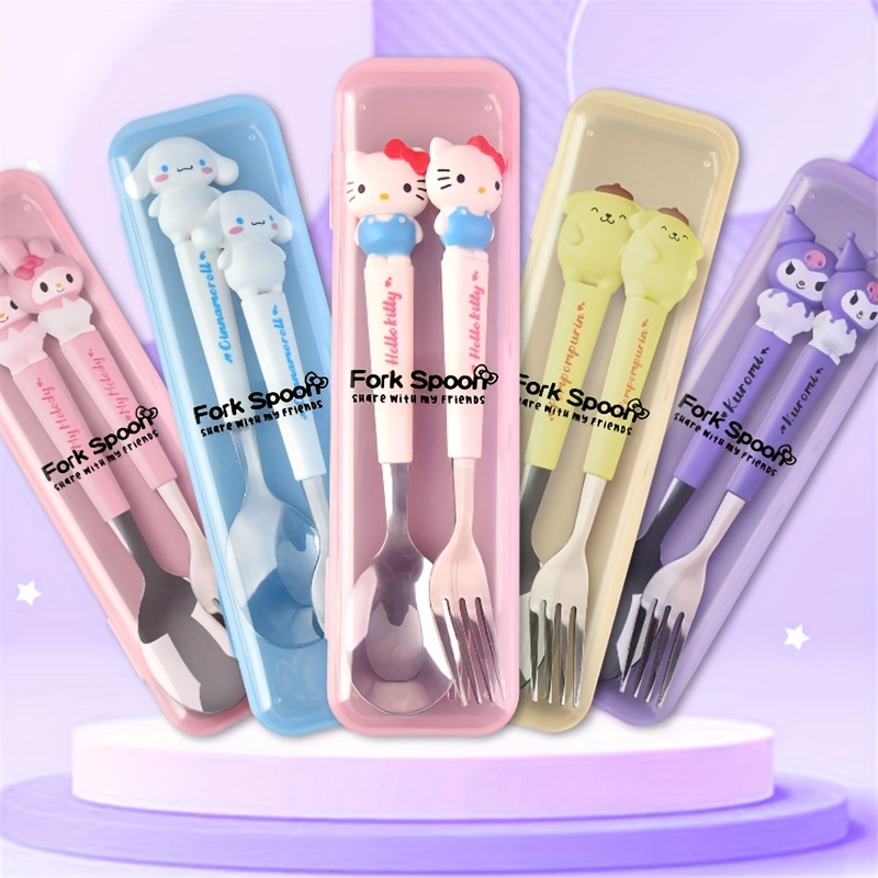 

1set, Cute Cartoon Stainless Steel Style Flatware Set, Fork And Spoon Set, Cartoon Head Spoon Fork Set, For Home Dorm Room Family Day Camping Picnic, Kitchen Supplies, Cutlery Set