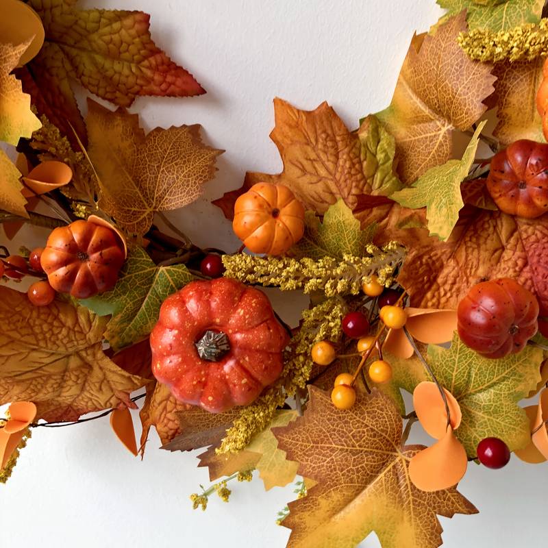 Couronne D'automne 40 Cm Avec Citrouilles Et Feuilles D'érable - Décoration Porte Halloween, Thanksgiving