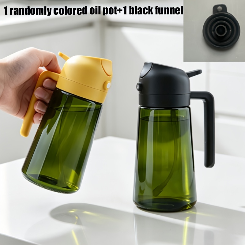 TEMU 2pcs Set: 1 Oil Dispenser In A Random Color + 1 Black Funnel. The Oil Dispenser Is -resistant, Large-capacity Olive Oil Bottle With A Push-spray