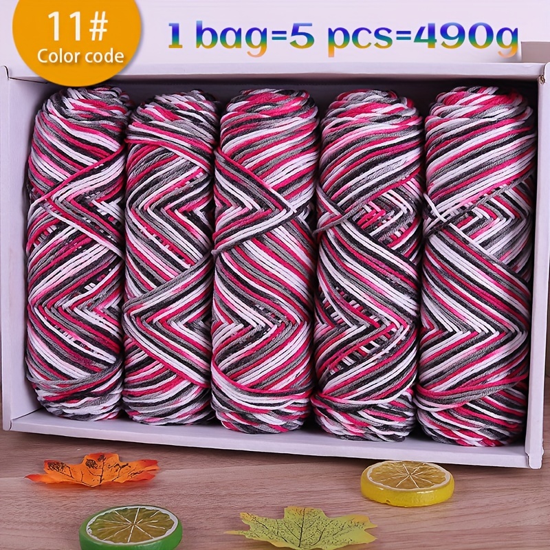 Image of 490g Multicolor Gradient Ombre Yarn For Hand Knitting, 5-ply Yarn Ball For Autumn/ Sweaters, Scarves, Hats, Gloves, Gifts, And Crafts, 5 Skeins Per Pack