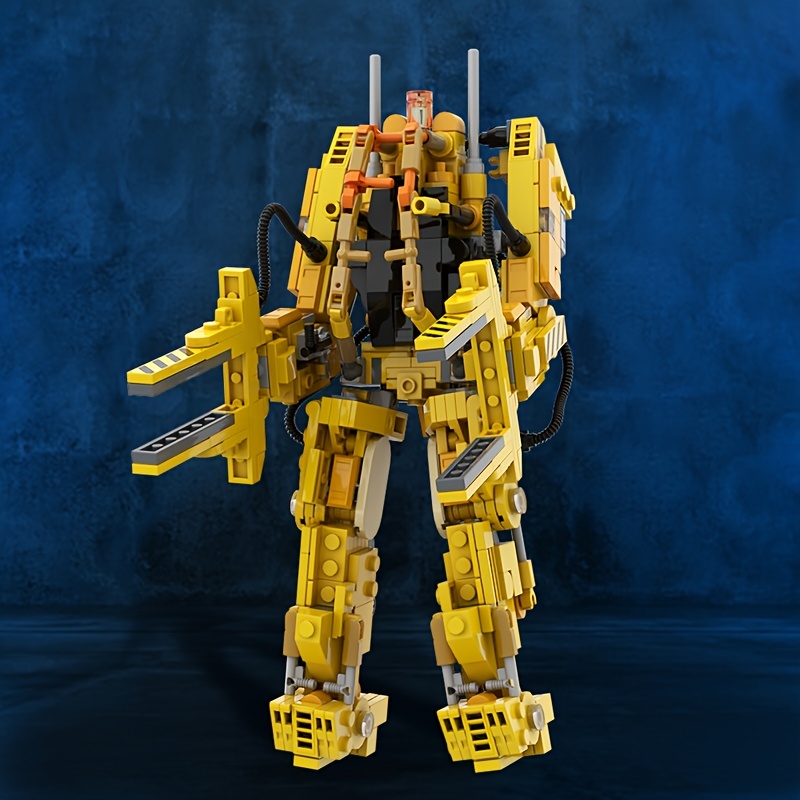 Image of 555pcs Yellow Powered Mech Building Blocks Set, Detailed Futuristic Loader Construction Kit, Collectible Display Model, Ideal Gift For & Building Toy Fans