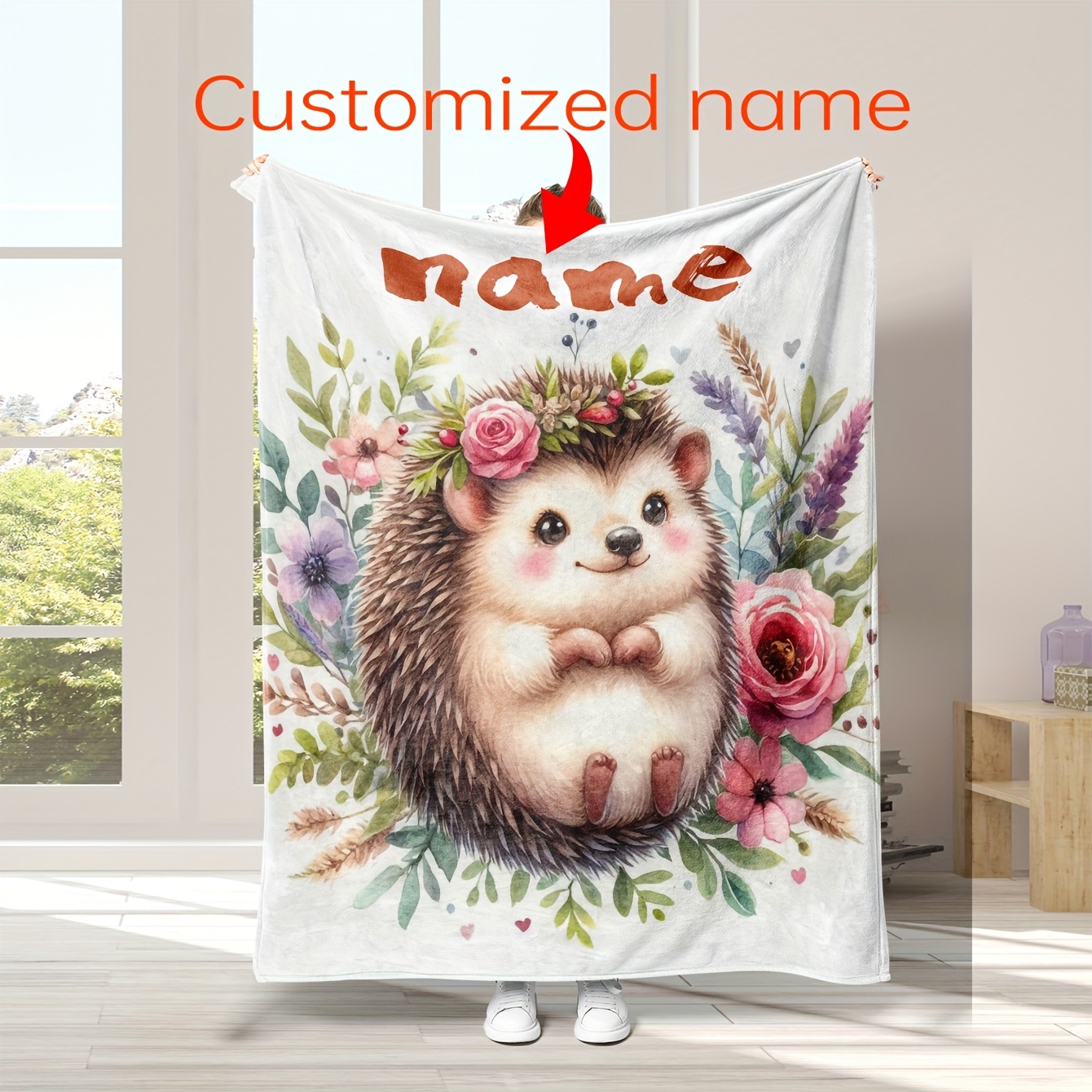 

Custom Hedgehog Print Flannel Blanket - Personalized Name, Perfect Gift For & Friends, Ideal For Sofa, Office Bed, Camping - , Machine Washable,