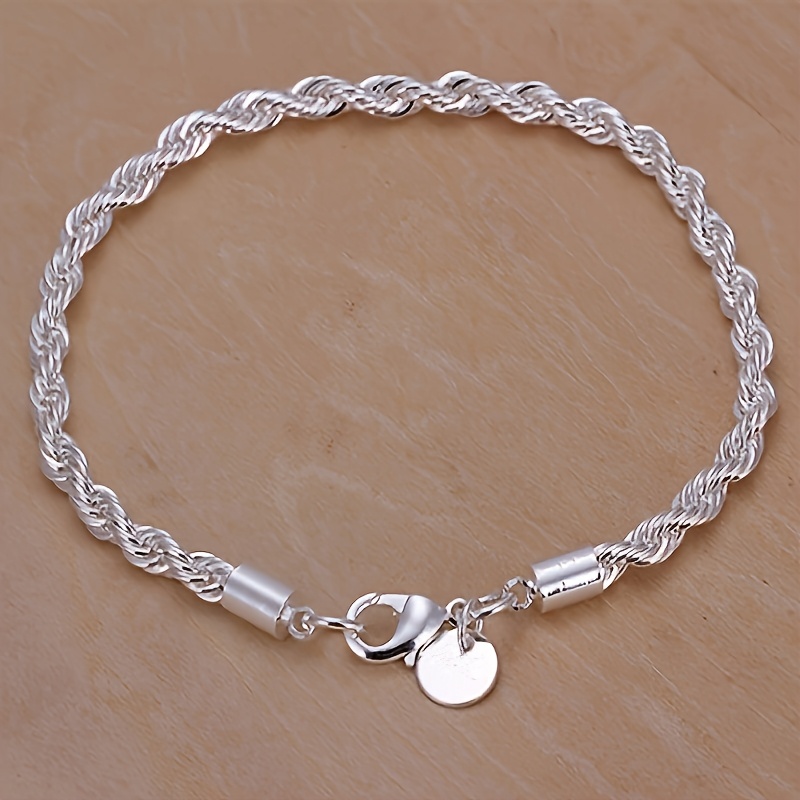 European and American Popular Fashion 4mm Twist Rope Silvery Plated Bracelet Christmas Thanksgiving Gift