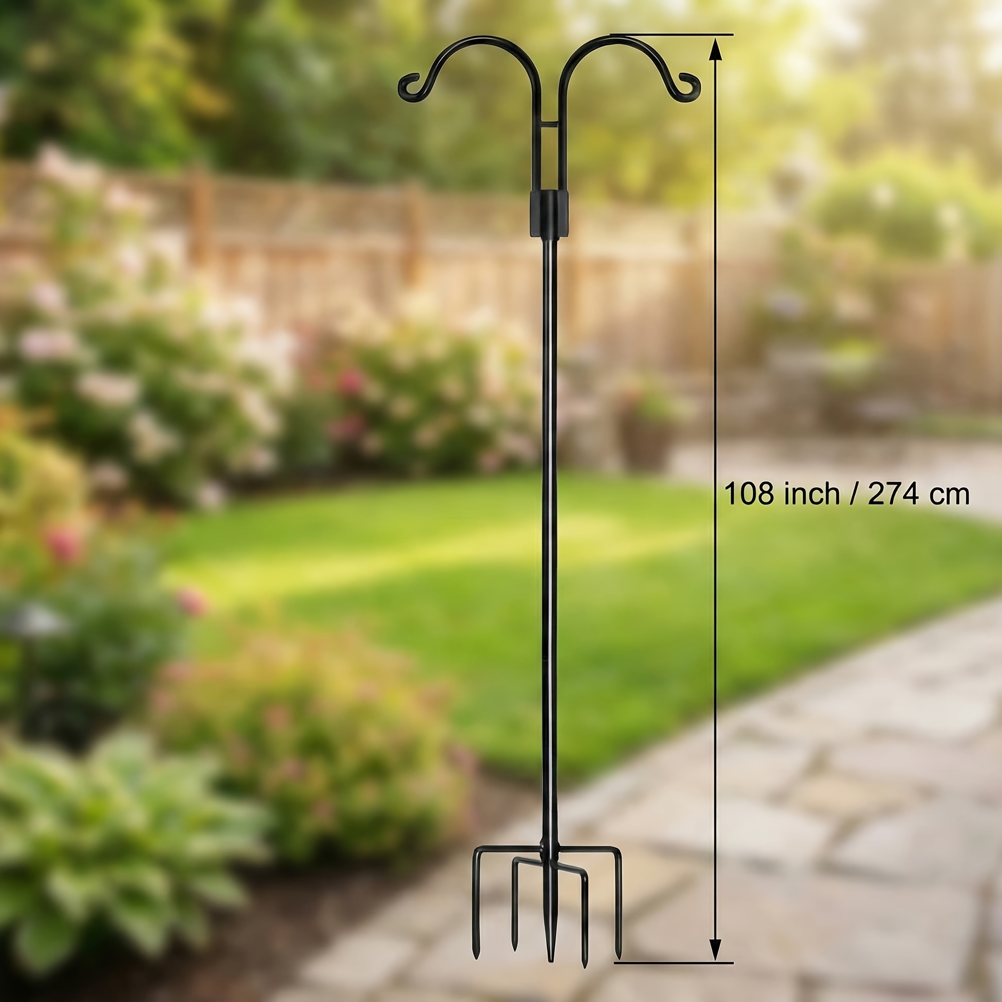 Image of Outdoor Double Collie Hook, 1pc Mounted Bird Feeding Pole With 5-claw Base, Heavy Duty Garden Hook, Suitable For Hanging Plants, Lanterns, Hummingbird Feeders,92 Inches (about 233cm)