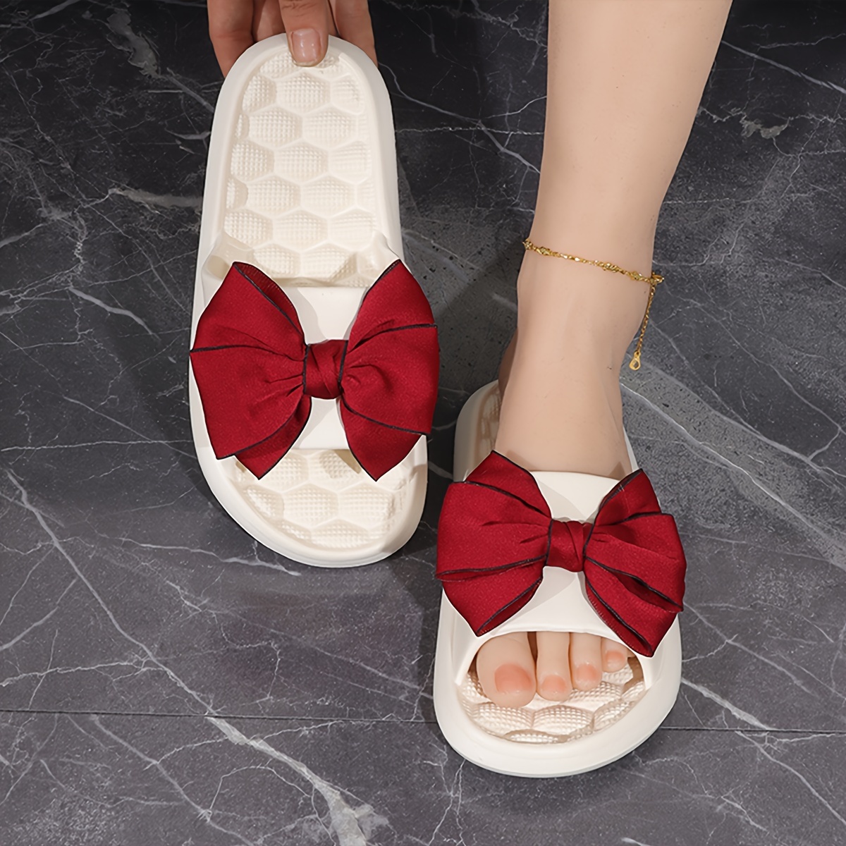 Women's Summer EVA Soft Sole Indoor Home Bathroom Shower Slippers with Bow Design for All Seasons