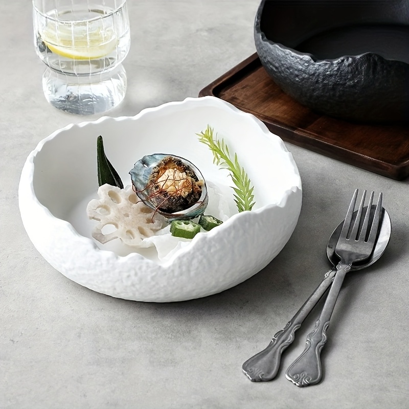 LLZFK Ceramic Sashimi Plate Suitable for Cuisine, Deep Bowl Plate with Polished Round Bowl & Irregular Shape for Sushi, Fruit Salad, Desserts - Microwaveable for or Commercial Use