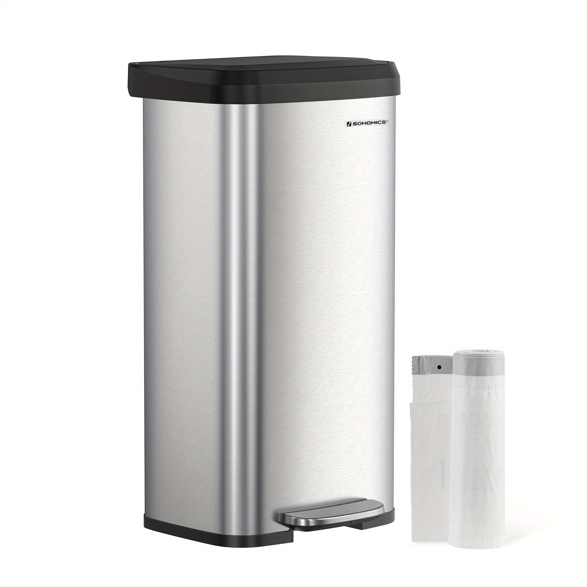 Songmics Kitchen Trash Can, 68 Litres Waste Bin, Metal Pedal Bin, With Lid, Tall, Narrow And Spacious