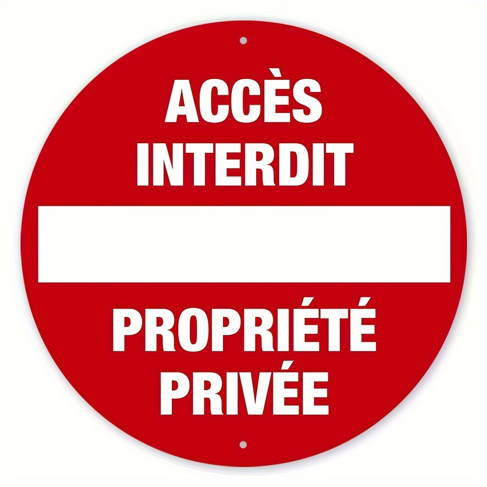 TEMU Panneau rond en aluminium "Interdiction d'entrer/Propriété privée" style français, 20.32X20.32Cm, police rouge, plaque décorative murale