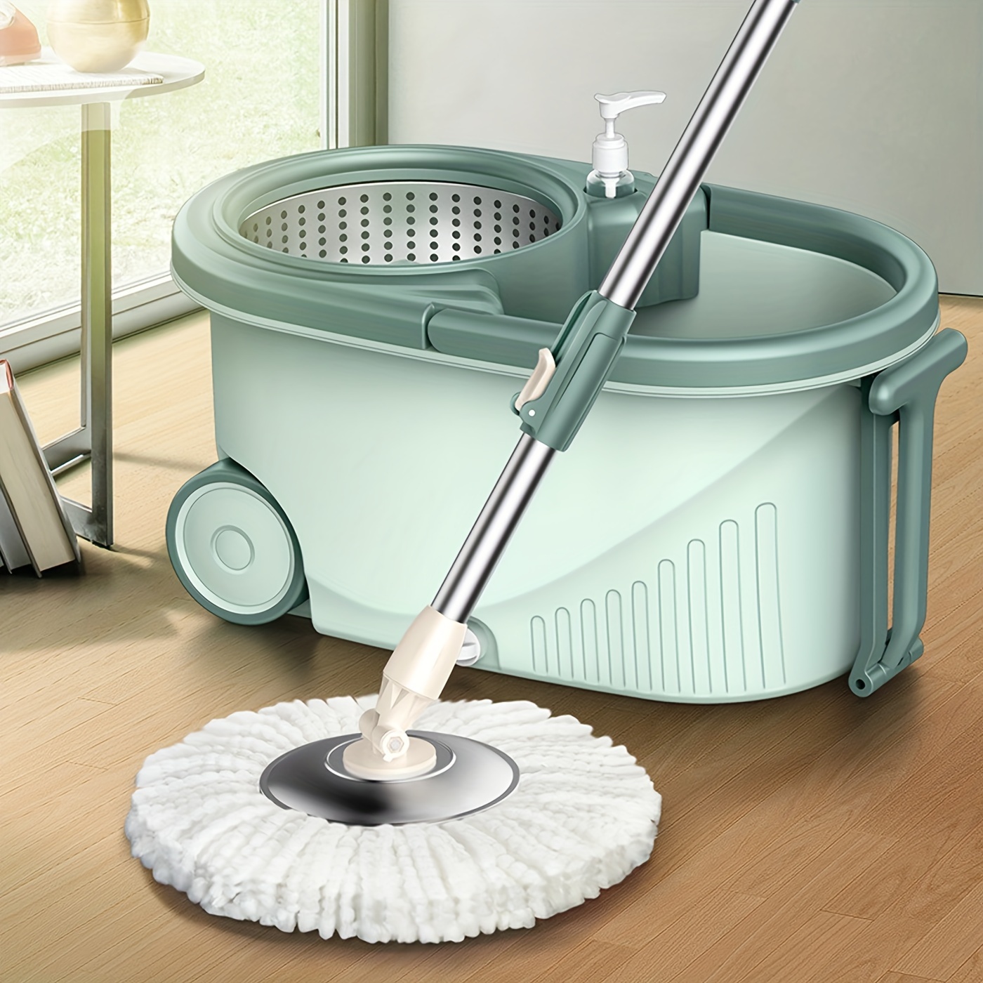 

1set Automatic Spin Mop Hand Free Household Wooden Floor Cleaning Microfiber Pads Floor Mop With Bucket Lazy Barrel