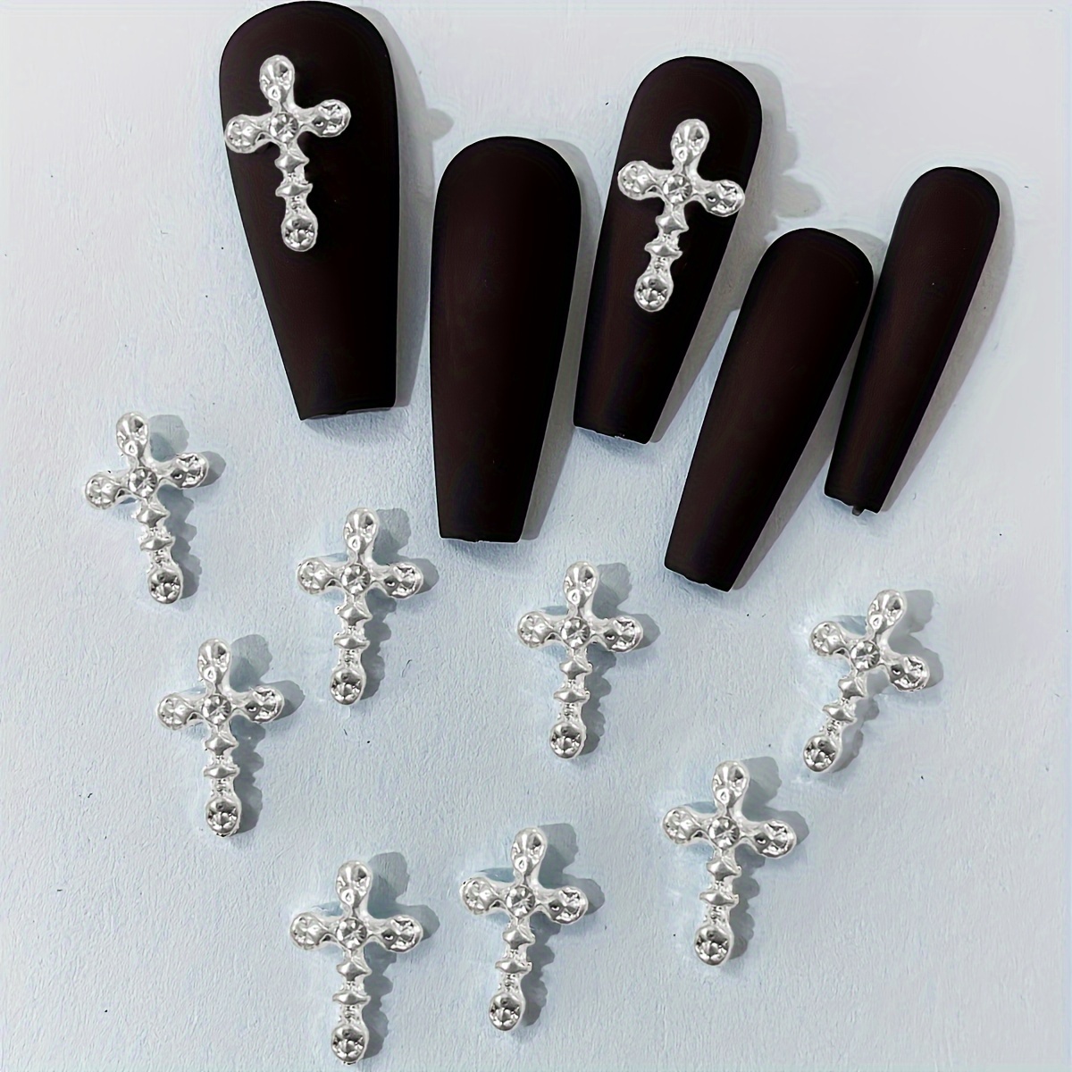 

Classic Full Glitter Rhinestones Cross 3d Nail Charms 10pcs/pack Alloy Nail Art Decorations Nails Tools Nail Tools Shiny Accessories