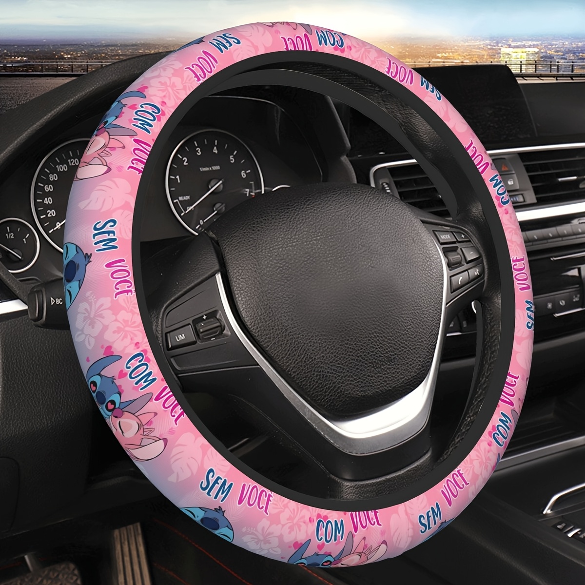 

15" Anti-slip Neoprene Steering Wheel Cover With Cute Cartoon Design - Vibrant Pink Background, Protective & Accessory For Men And Women, Steering Wheel Covers For Cars