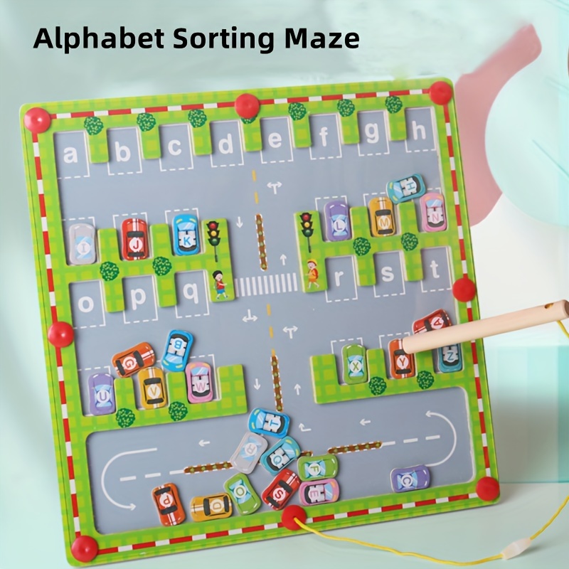 

Montessori Early Education Toy, Wooden Magnetic Letter Matching Board Parking Lot Puzzle Toy For Children's Intellectual Development