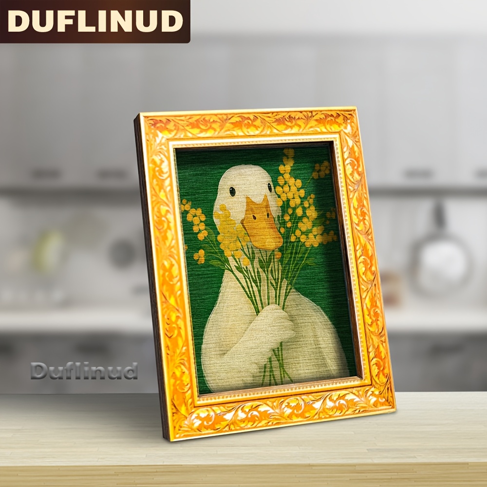 TEMU 1pc Cute Duck Fridge Magnet With Mini Wooden Back Panel - & Yellow Flower Bouquet, Wood Wood Grain Suitable Decor, Fridge Magnets, Miniature