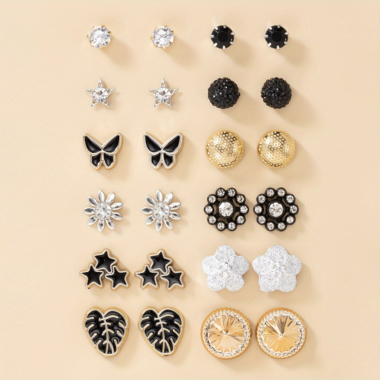 

1 Set Of 12 Pairs Of Stylish, , Unique And Cute Flower, , Leaf, , And Star Earrings, Holiday Gifts And For Women