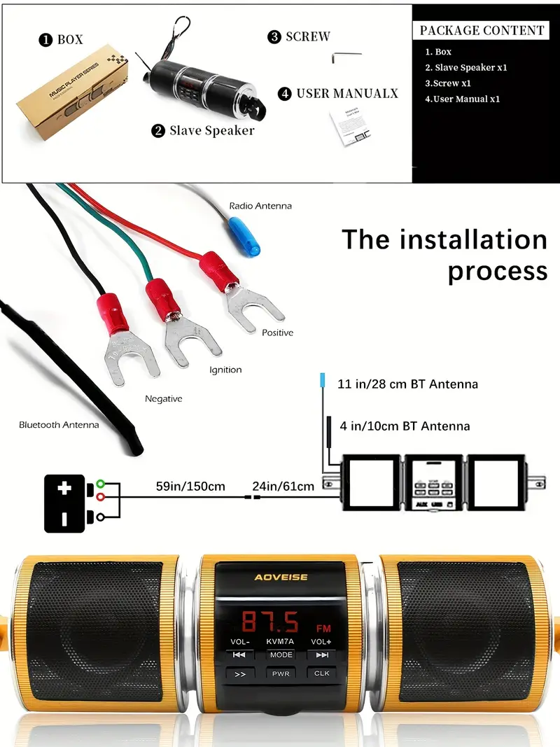 12v wireless motorcycle stereo speakers built in amplifier great for motorcycle scooter bike without battery details 7