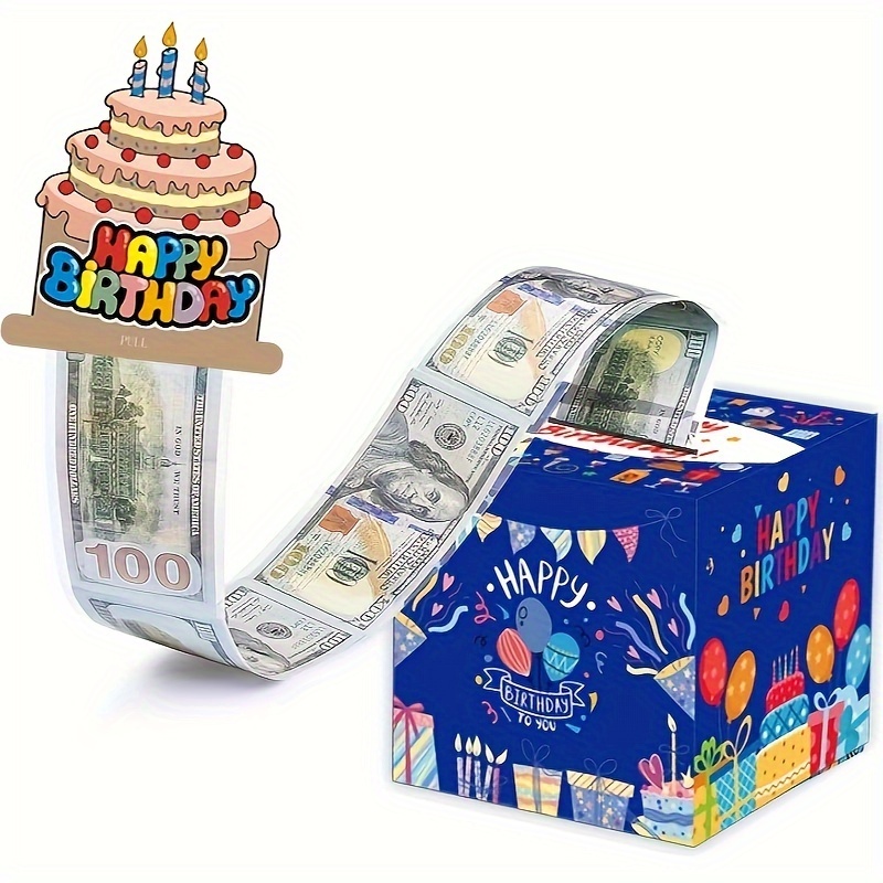 蓝色生日存钱盒子卡通主题抽钱盒子惊喜盒子现金抽钱盒子生日派对节日礼物儿童礼物玩具
