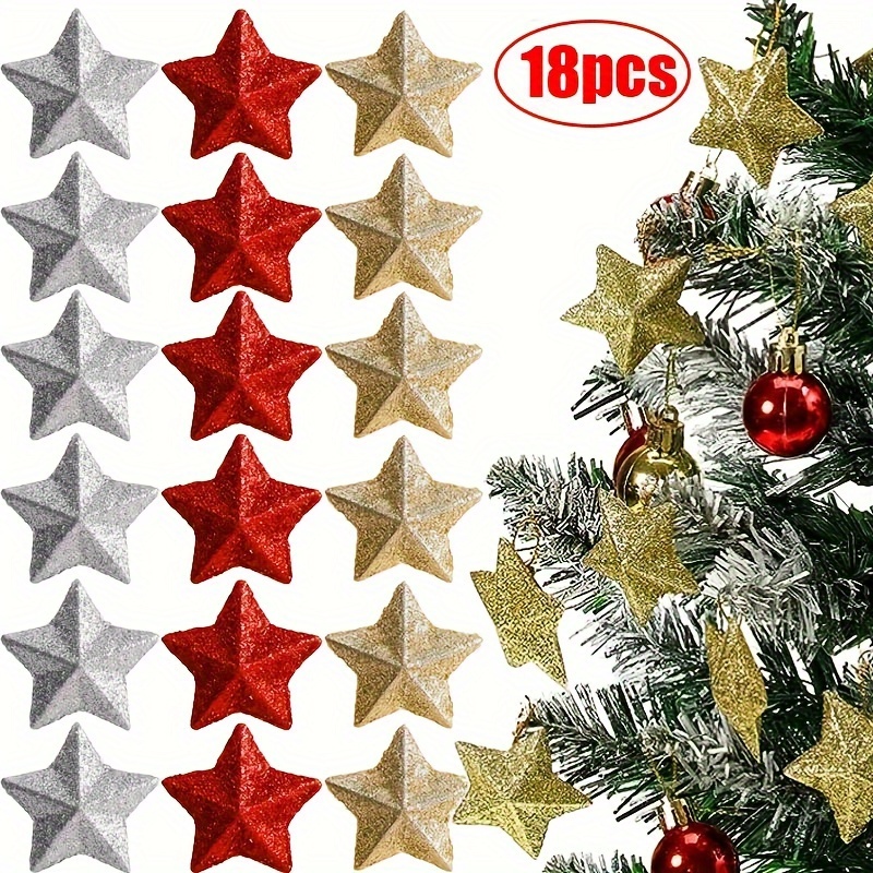 TEMU 18pcs Tricolor Stars: Red, , - Christmas Tree For Hanging - No Electricity Required