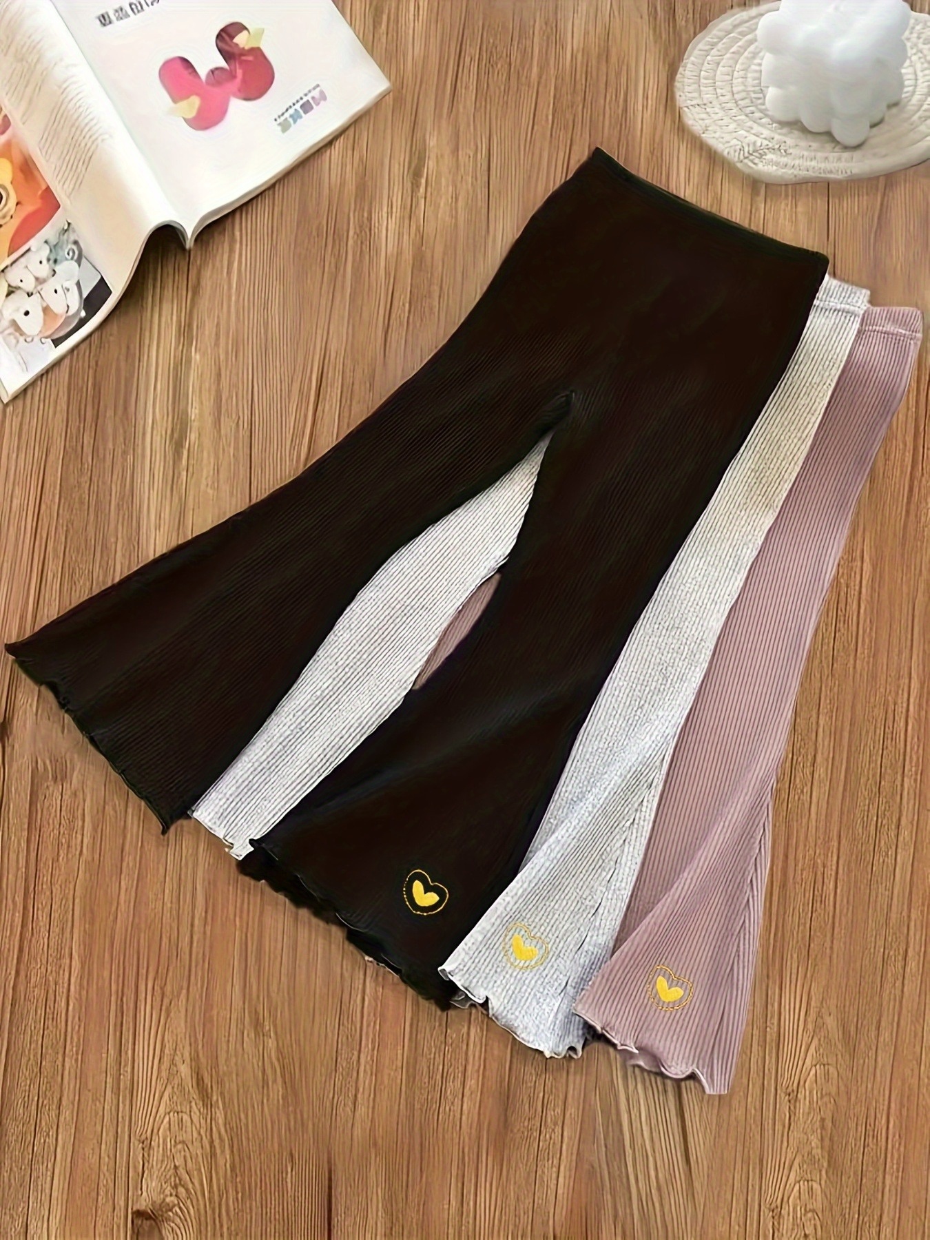 3 Girls' Thickened Fleece-Lined Flared Pants, Stylish And Trendy Elastic Pants, Girls' Slim-Fit Trousers, for Outdoor