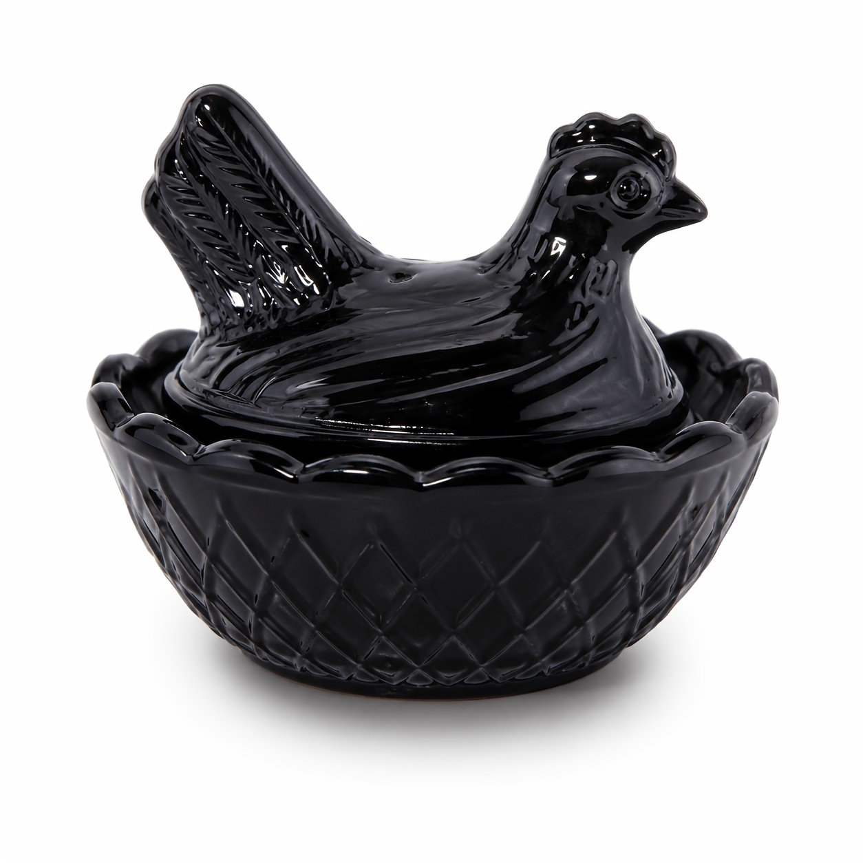 TEMU Small Black Cute Glass Hen On Nest Candy Dish - Vintage Pressed Glass Chicken Trinket Box With Lid