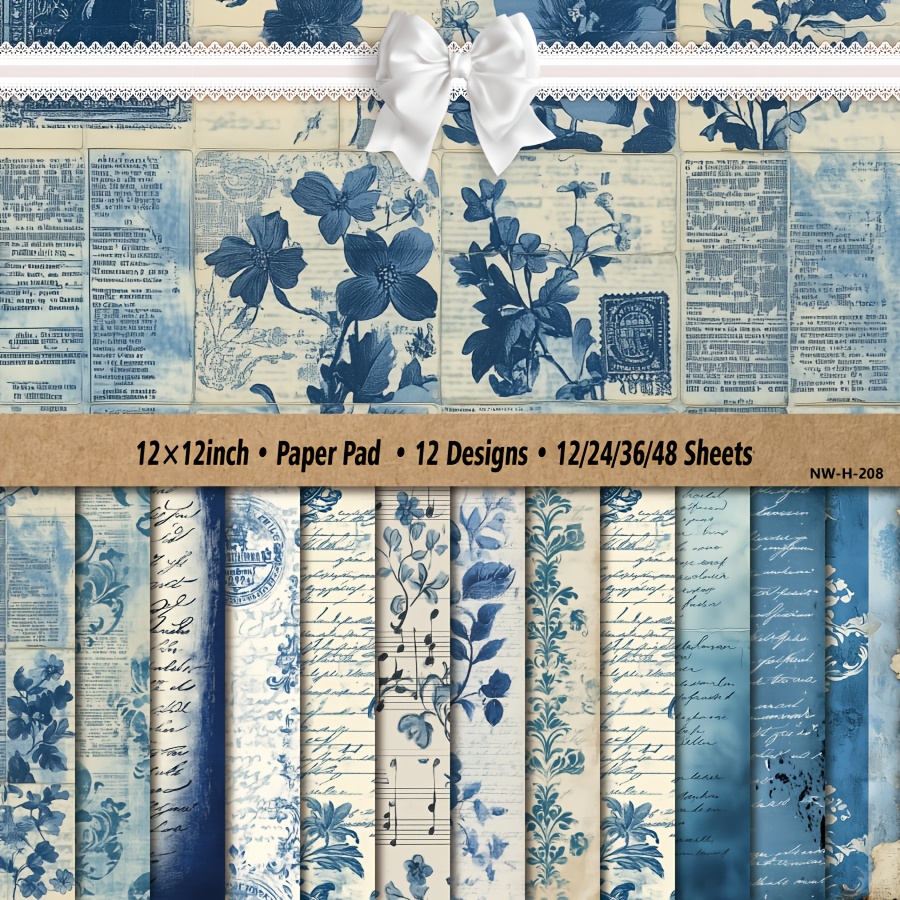 

12/24 Sheets Of 12x12 Inch Paper Pad, Cardstock For Crafting, Patterned Paper For Diy Decorative Backgrounds And Card Making Supplies - Featuring Blue Letters.