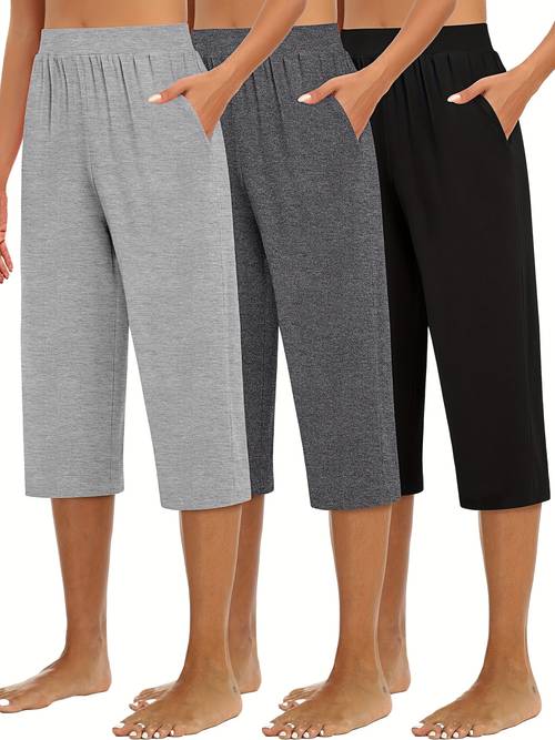 3 pack capri pants for women loose lounge cropped sweatpants joggers yoga capri with pockets