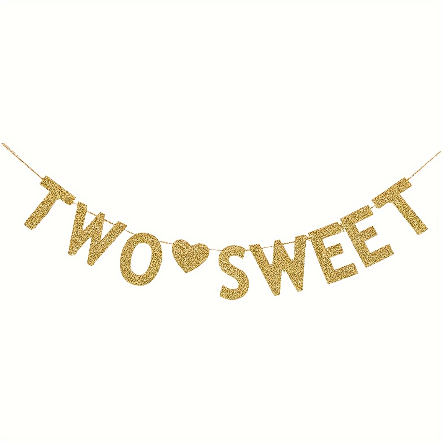 Image of 2 Sweet" Golden Glitter Banner For 2nd Birthday Party - Twins & Twin Showers, Versatile Paper Decor, Horizontal Banner, Twin Shower/decoration