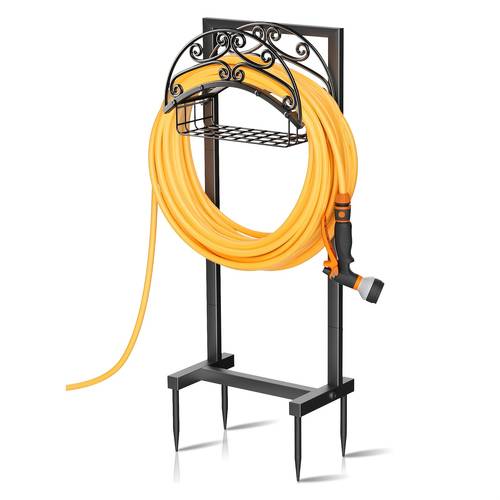 metal garden hose holder outdoor water hose holder with hose to assemble detachable design for convenient storage for outdoor garden patio lawn garden hose holder wall mount water hose rack heavy duty hose holder black