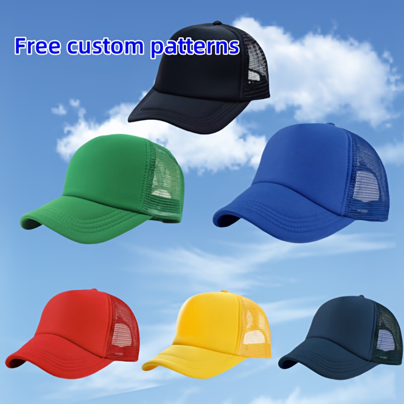 

5pcs Customizable Solid Color Mesh Trucker Hats - Breathable & Adjustable Baseball Caps In Polyester For Family Gatherings, Company Dinners, Holidays & Travel