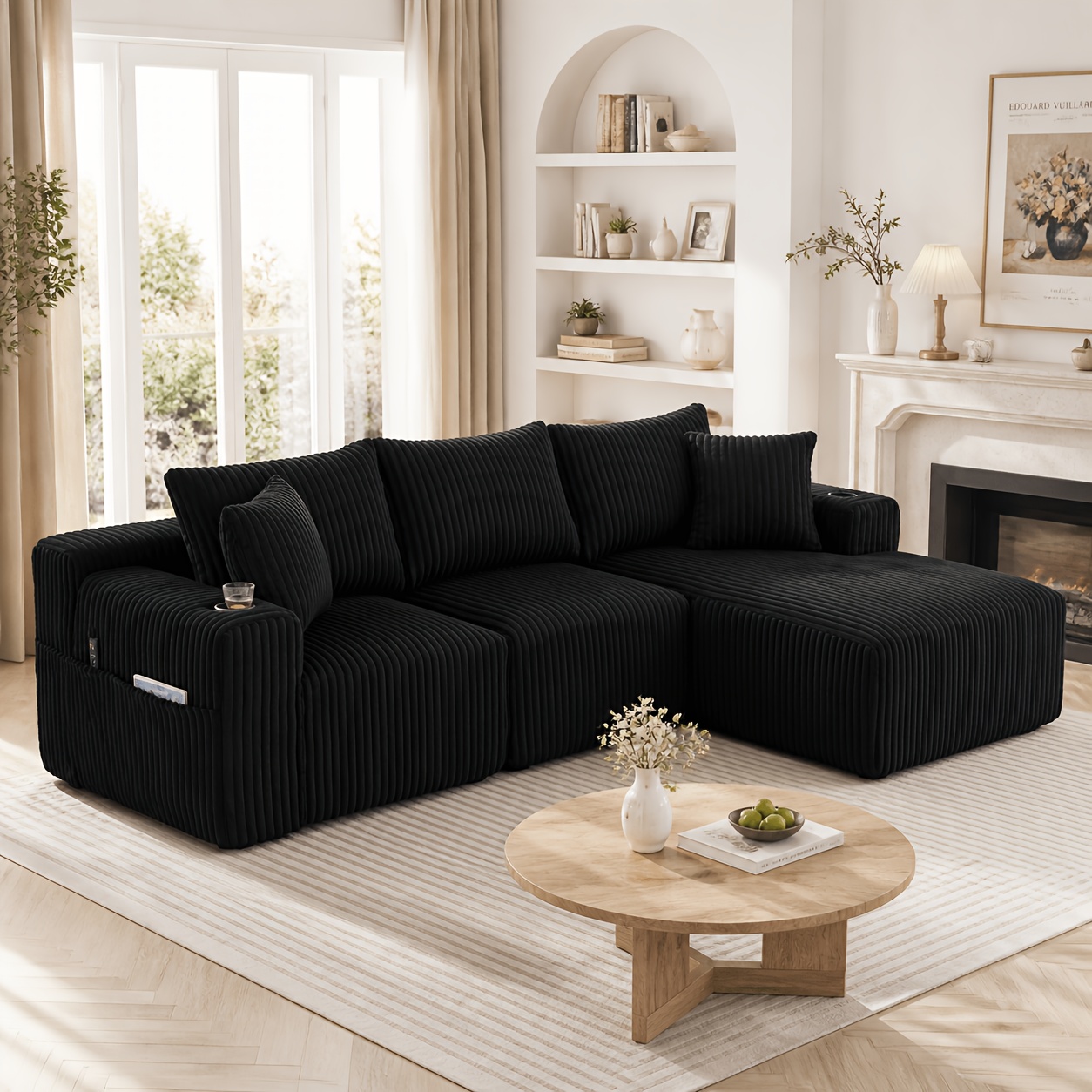 Modern Modular Sectional Sofa With Chaise Lounge & Two-seater Suitable For Living Rooms, Apartments, - Soft Corduroy Cover, Foam Frame, -shaped Couch With Cushions, No