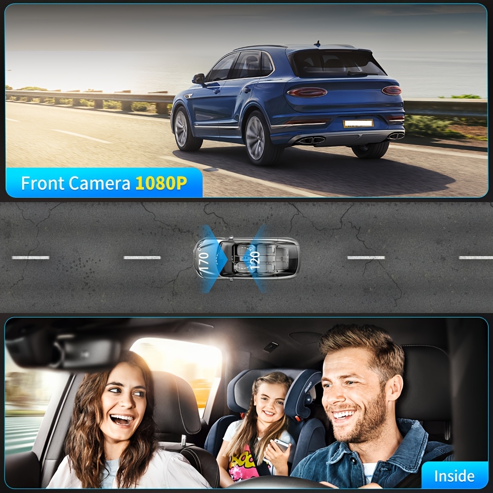 Cámara DASH para Coche, Gratis 32GB 1080P Full HD WIFI Cámara de Coche, Grabación de 2 Canales, Cámara Frontal Interior y Trasera, Pantalla IPS de 8.03 cm, Ángulo Amplio de 170°, WDR, Visión Nocturna, Modo de Estacionamiento 24H, Wi-Fi Integrado