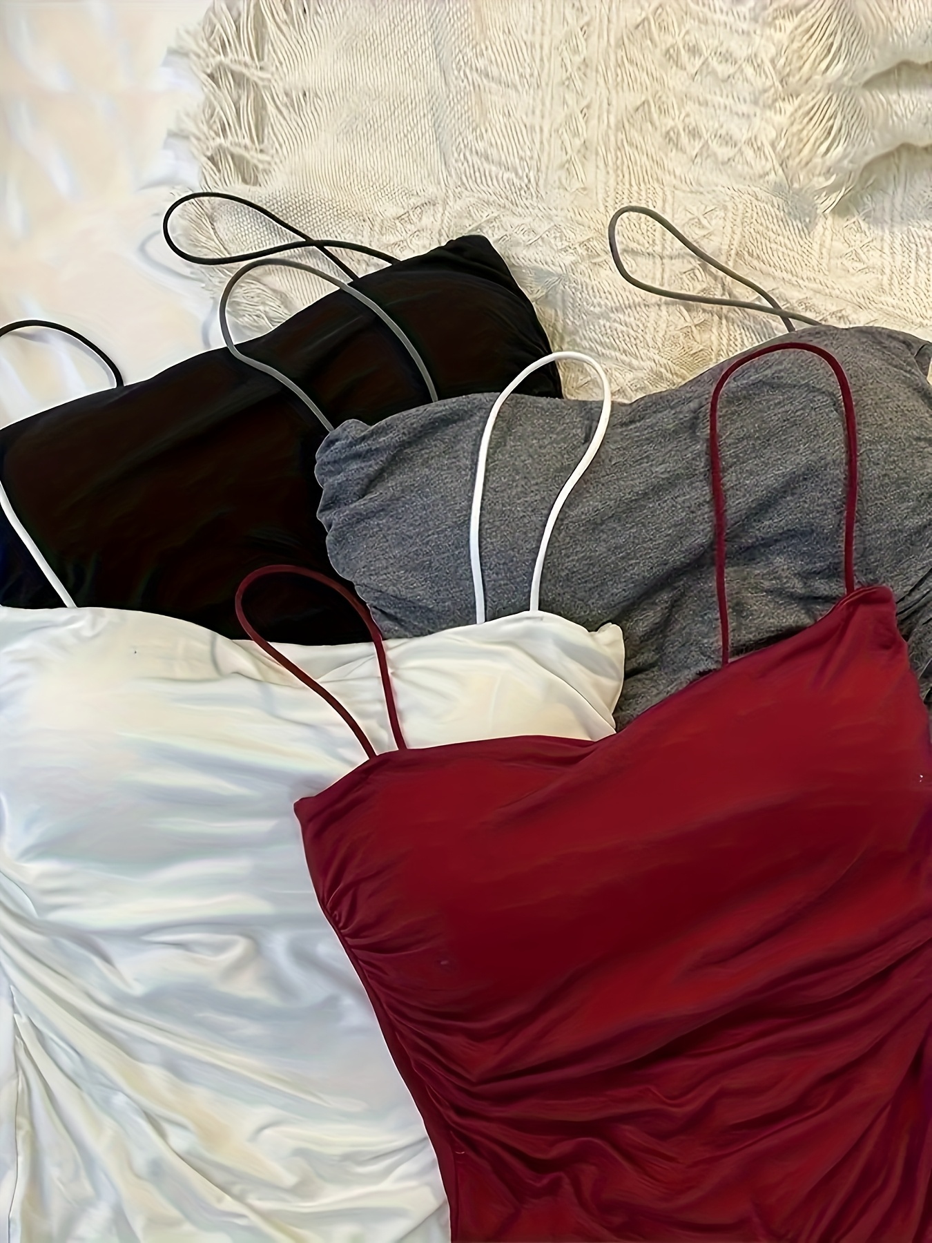 4pcs womens elegant ruched strapless camis stretchy solid - Temu