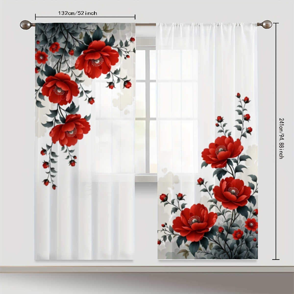 TEMU 2 piezas de Cortinas con Flores - Grande y , , Semi-Transparente y Transpirable para Uso Interior/Exterior, Diseño con Bolsillo para Barra,