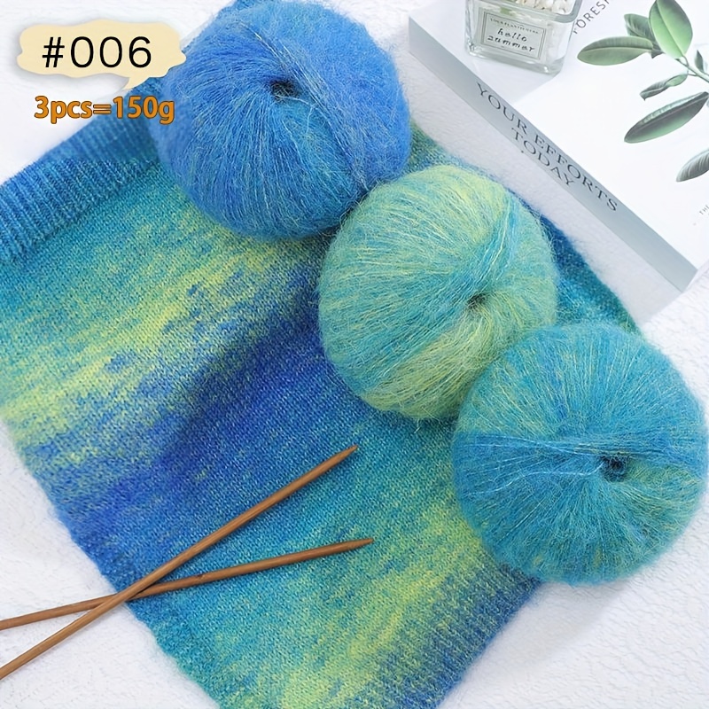 150g Oil Painting Ink Gradient Alpaca Mohair Yarn, Hand-knitting Diy Material Kit For Making Fashionable Outerwear Sweaters, Scarves, And Shawls, 3 Skeins/pack