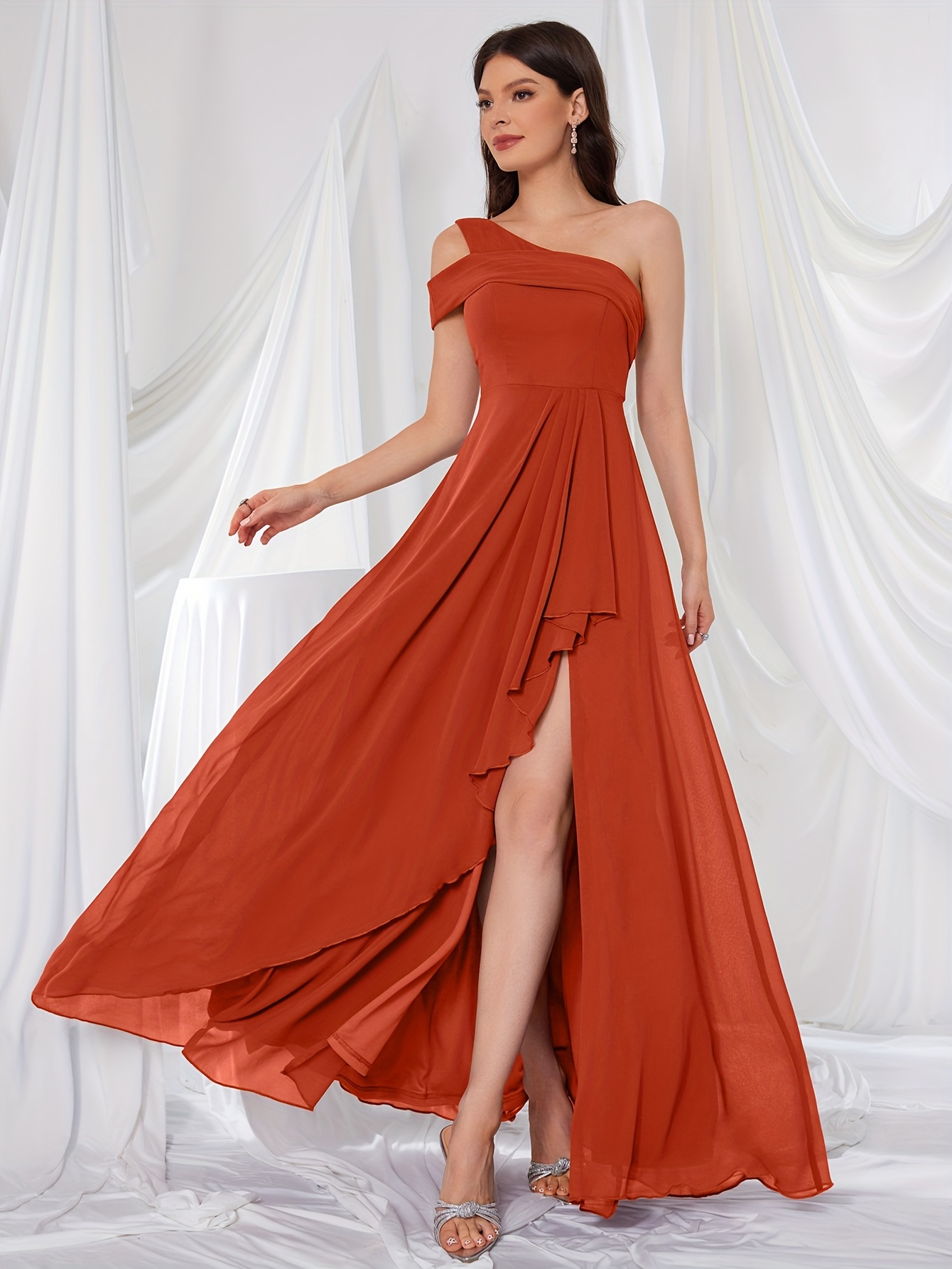 elegant directional shoulder backless high slit irregular - Temu