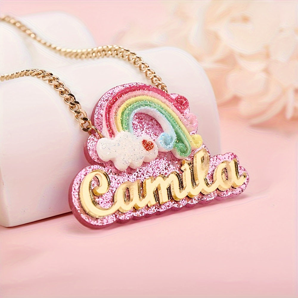 Customized Rainbow Acrylic Name Alphabet Necklace Rainbow Nameplate Name Necklace