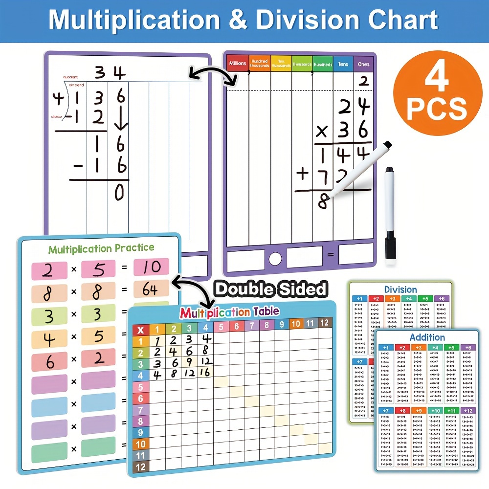 

Dry Erase Multiplication And Division Chart Whiteboard Times Table, Double Sided Math Manipulatives For Kids Students Classroom School Suppiles