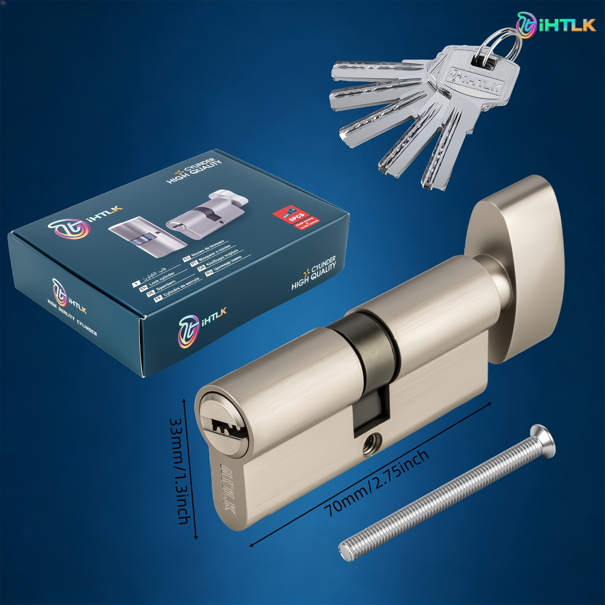 TEMU 1pc European Standard 70mm Alloy Large Fan-shaped Knob, Knurled Round Knob-style Single-bit Cylinder Lock, Includes . Suitable For Use Doors,