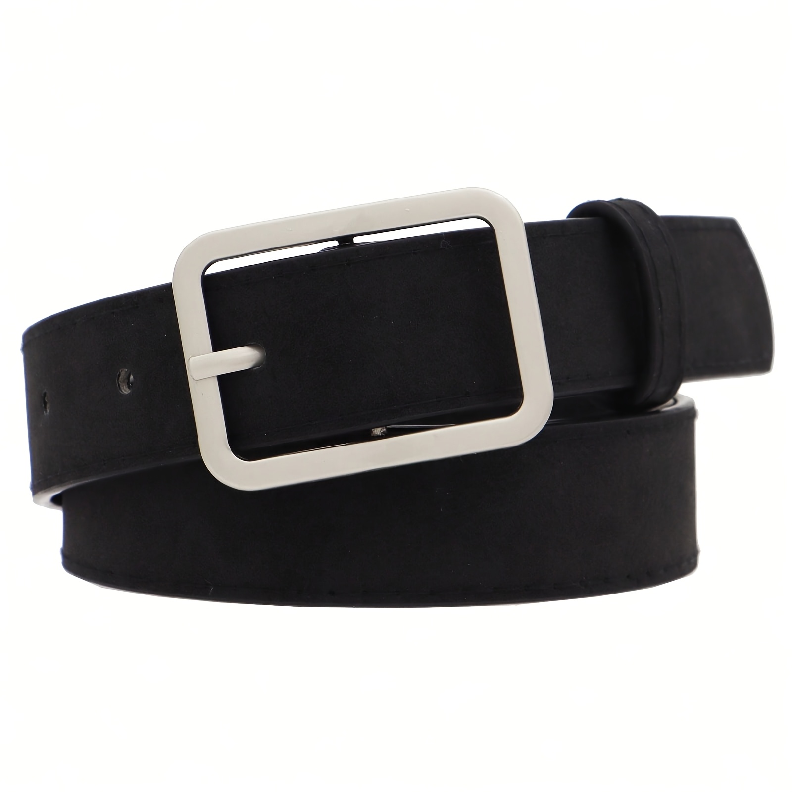 TEMU Women's Belt, Fashionable Easy Casual Pu Belt With Geometric Matte Silvery , Suitable For Jeans And Skirts, Durable And Versatile
