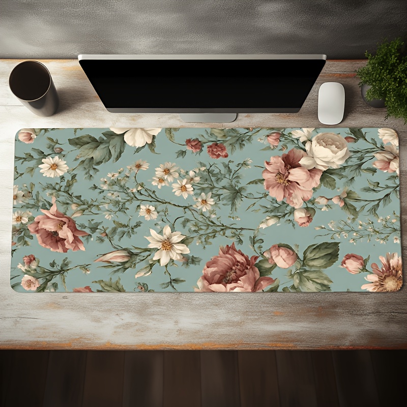 

Floral Pattern Extended Mouse Pad - Non-slip Rubber Base, Precision Edging, Large Oblong Desk Mat For Office & Home, Perfect For Computers, Laptops, Study - Design, Ideal Gift